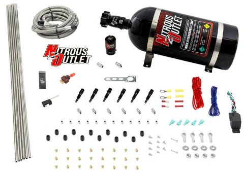 Nitrous Outlet Direct Port Systems 00-10396-SBT-10 Dry EFI 6 Cyl 1 Sol Sys w/ Dist Block (10Lb Bottle)(SBT Noz)