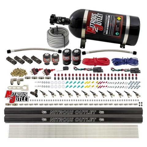 Nitrous Outlet Direct Port Systems 00-10398-DS-10 DS 6 Cyl 4Sol Sys w/Dist Blocks Low PSI(10Lb Bottle)(90° Noz)
