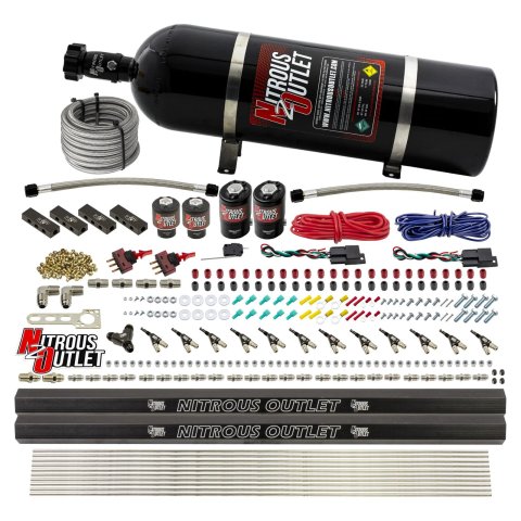 Nitrous Outlet Direct Port Systems 00-10398-DS-15 DS 6 Cyl 4Sol Sys w/Dist Blocks Low PSI(15Lb Bottle)(90° Noz)
