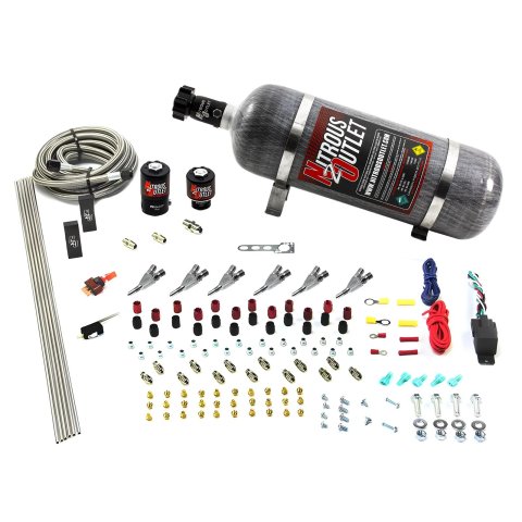 Nitrous Outlet Oxide Systems 00-10398-SBT-12 6 Cyl 2 Sol Direct Port Sys w/ Dist Blocks Low PSI(12Lb Bottle)(SBT Noz)