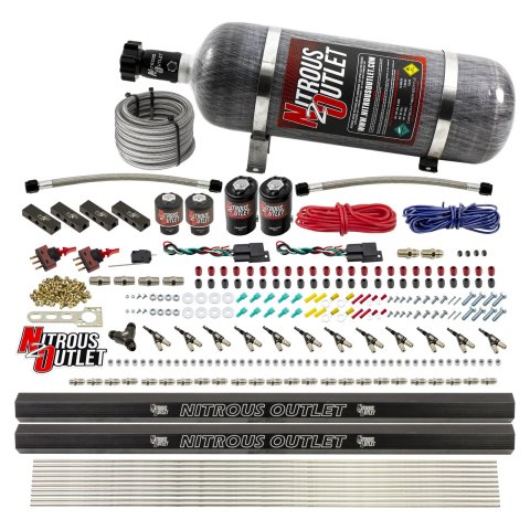 Nitrous Outlet Oxide Systems 00-10399-DS-12 DS 6 Cyl 4 Sol Direct Port Sys w/ Dist Blocks Hi PSI(12Lb Bottle)(90° Noz)