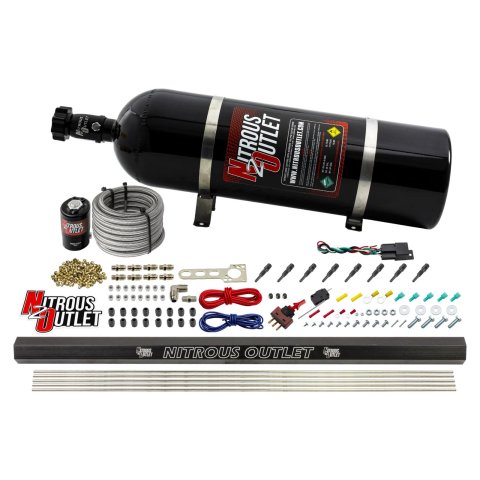 Nitrous Outlet Direct Port Systems 00-10470-H-R-15 Dry EFI 8 Cyl 1 Sol Sys w/ Single Rail (15Lb Bottle)(90° Noz)