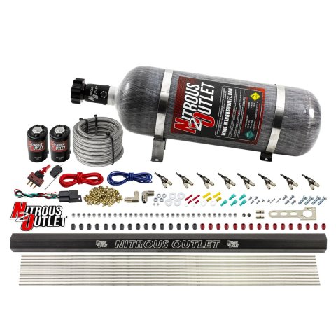 Nitrous Outlet Direct Port Systems 00-10472-H-R-12 8 Cyl 2 Sol Sys w/ Single Rail Low PSI(12Lb Bottle)90° Noz