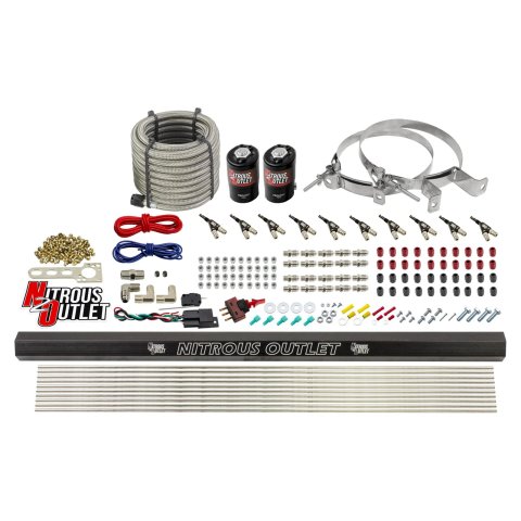Nitrous Outlet Direct Port Systems 00-10494-R-00 10 Cyl 2 Sol Sys w/ Single Rail Low PSI(No Bottle)(90° Noz)