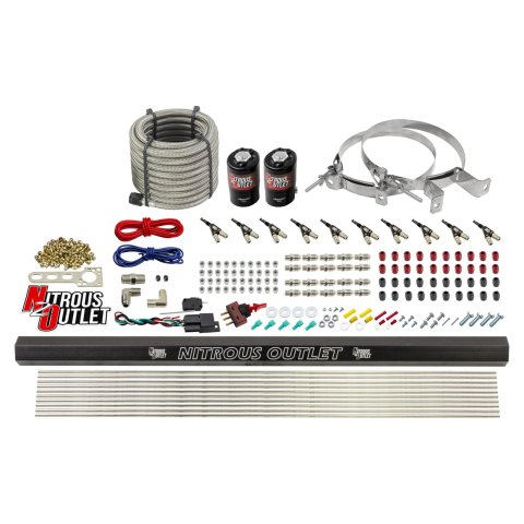 Nitrous Outlet Oxide Systems 00-10495-R-00 10 Cyl 2 Sol Direct Port Sys w/ Single Rail Hi PSI(No Bottle)(90° Noz)