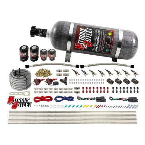 Nitrous Outlet Oxide Systems 00-10362-ALC-DS-00 DS 4 Cyl 4Sol Direct Port Sys w/ Dist Blocks ALC Low PSI(No Bottle) 90° Noz