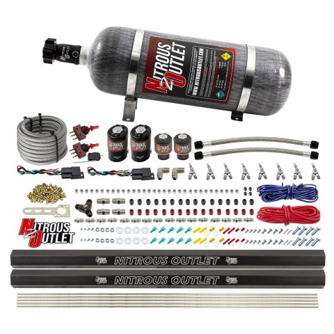 Nitrous Outlet Oxide Systems 00-10362-E85-R-SBT-DS-12 DS 4Cyl 4Sol Direct Port Sys w/ Dual Rails E85 Low PSI(12Lb Bottle) SBT Noz