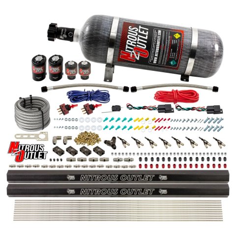 Nitrous Outlet Direct Port Systems 00-10362-R-DS-12 DS 4 Cyl 4 Sol Sys w/ Dual Rails Low PSI(12Lb Bottle)(90° Noz)