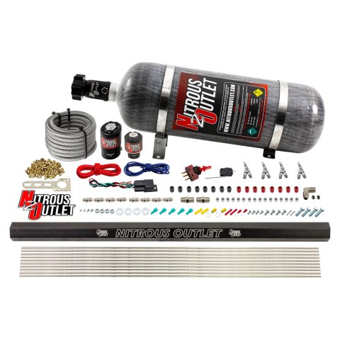 Nitrous Outlet Oxide Systems 00-10362-R-SBT-12 4 Cyl 2 Sol Direct Port Sys w/ Single Rail Low PSI(12Lb Bottle)(SBT Noz)