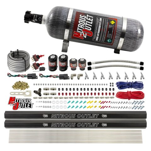Nitrous Outlet Oxide Systems 00-10363-E85-R-SBT-DS-12 DS 4Cyl 4Sol Direct Port Sys w/ Dual Rails E85 Hi PSI(12Lb Bottle)(SBT Noz)
