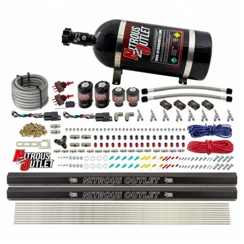 Nitrous Outlet Oxide Systems 00-10363-E85-SBT-DS-12 DS 4Cyl 4Sol Direct Port Sys w/Dist Blocks E85 Hi PSI(12Lb Bottle)(SBT Noz)