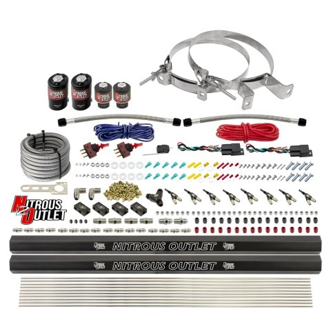Nitrous Outlet Oxide Systems 00-10363-R-DS-00 DS 4 Cyl 4 Sol Direct Port Sys w/ Dual Rails Hi PSI(No Bottle)(90° Noz)