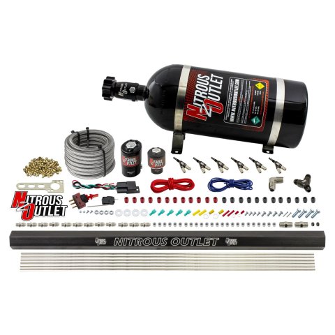 Nitrous Outlet Oxide Systems 00-10398-E85-R-10 6 Cyl 2 Sol Direct Port Sys w/ Single Rail E85 Low PSI(10Lb Bottle) SBT Noz