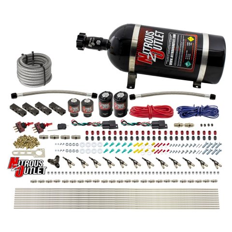 Nitrous Outlet Oxide Systems 00-10399-E85-DS-10 DS 6Cyl 4Sol Direct Port Sys w/Dist Blocks E85 Hi PSI(10Lb Bottle)(90° Noz)