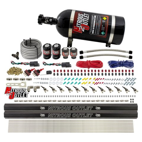 Nitrous Outlet Oxide Systems 00-10399-R-DS-10 DS 6 Cyl 4 Sol Direct Port Sys w/ Dual Rails Hi PSI(10Lb Bottle)(90° Noz)