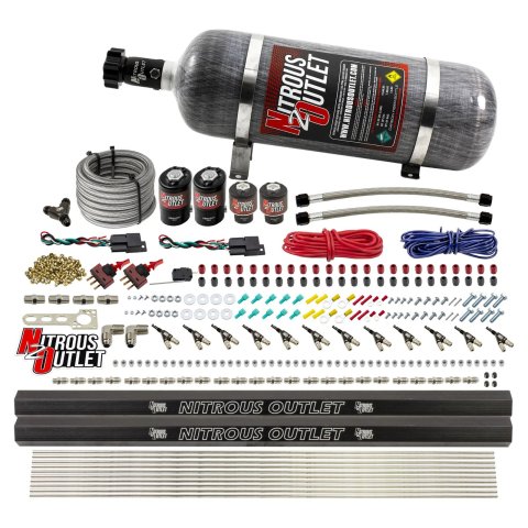 Nitrous Outlet Oxide Systems 00-10399-R-DS-12 DS 6 Cyl 4 Sol Direct Port Sys w/ Dual Rails Hi PSI(12Lb Bottle)(90° Noz)