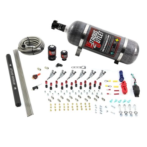 Nitrous Outlet Oxide Systems 00-10399-R-SBT-12 6 Cyl 2 Sol Direct Port Sys w/ Single Rail Hi PSI(12Lb Bottle)(SBT Noz)