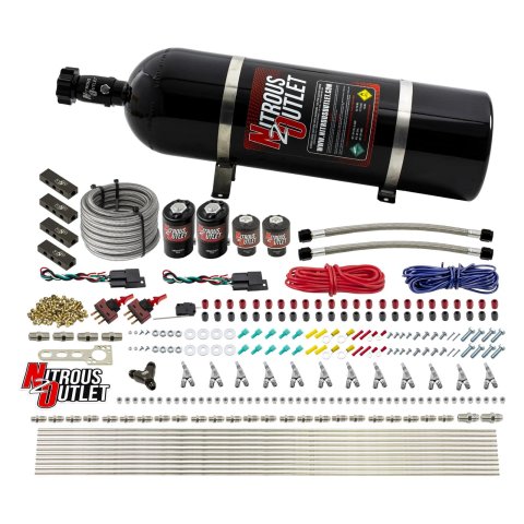 Nitrous Outlet Oxide Systems 00-10399-SBT-DS-15 DS 6 Cyl 4 Sol Direct Port Sys w/ Dist Blocks Hi PSI(15Lb Bottle)(SBT Noz)