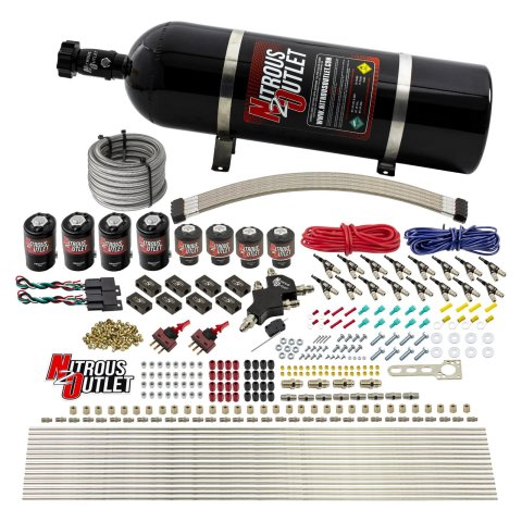 Nitrous Outlet Oxide Systems 00-10433-ALC-L-DS-15 DS 8 Cyl 8 Sol Racers Direct Port Sys ALC Low PSI(15Lb Bottle)(90° Noz)