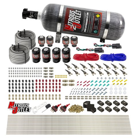 Nitrous Outlet Oxide Systems 00-10433-H-DS-12 DS 8 Cyl 8 Sol Racers Direct Port Sys Low PSI(12Lb Bottle)(90° Noz)