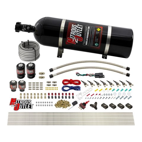 Nitrous Outlet Oxide Systems 00-10434-E85-H-15 8 Cyl 4 Sol Racers Direct Port Sys E85 Hi PSI( 15lb Bottle)(90° Noz)