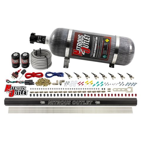 Nitrous Outlet Oxide Systems 00-10472-ALC-H-R-12 8 Cyl 2 Sol Direct Port Sys w/ Single Rail ALC Low PSI(12Lb Bottle)90° Noz