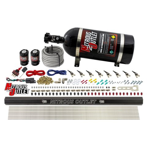 Nitrous Outlet Oxide Systems 00-10472-E85-H-R-10 8 Cyl 2 Sol Direct Port Sys w/ Single Rail E85 Low PSI(10Lb Bottle)90° Noz