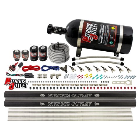Nitrous Outlet Oxide Systems 00-10474-ALC-H-R-10 8 Cyl 4 Sol Direct Port Sys w/ Dual Rails ALC Low PSI(10Lb Bottle)(90° Noz)