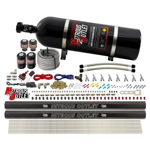 Nitrous Outlet Oxide Systems 00-10474-H-R-SBT-15 8 Cyl 4 Sol Direct Port Sys w/ Dual Rails Low PSI(15Lb Bottle)(SBT Noz)