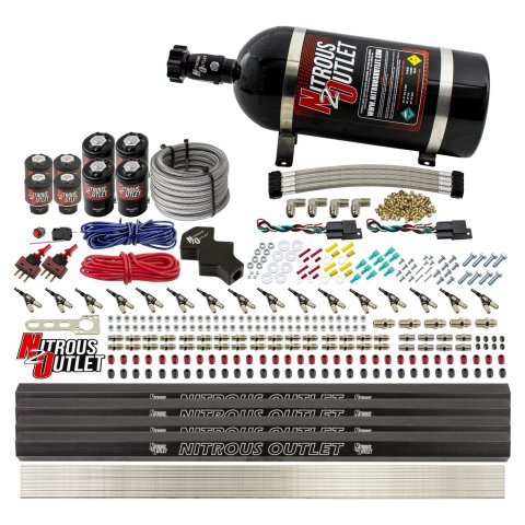 Nitrous Outlet Oxide Systems 00-10474-L-R-DS-10 DS 8 Cyl 8 Sol Direct Port Sys w/ Quad Rails Low PSI(10Lb Bottle)(90° Noz)