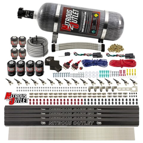 Nitrous Outlet Oxide Systems 00-10475-E85-L-R-DS-12 DS 8Cyl 8Sol Direct Port Sys w/ Quad Rails E85 Hi PSI(12Lb Bottle)(90° Noz)