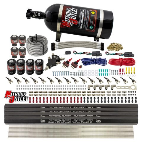 Nitrous Outlet Oxide Systems 00-10475-L-R-DS-10 DS 8 Cyl 8 Sol Direct Port Sys w/ Quad Rails Hi PSI(10Lb Bottle)(90° Noz)