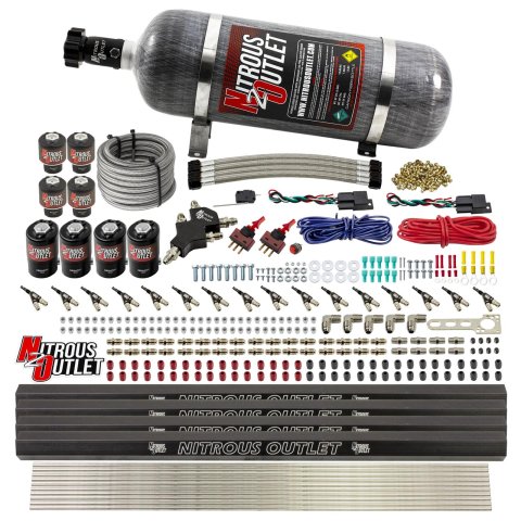 Nitrous Outlet Oxide Systems 00-10475-L-R-DS-12 DS 8 Cyl 8 Sol Direct Port Sys w/ Quad Rails Hi PSI(12Lb Bottle)(90° Noz)