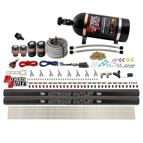 Nitrous Outlet Oxide Systems 00-10475-L-R-SBT-10 8 Cyl 4 Sol Direct Port Sys w/ Dual Rails Hi PSI(10Lb Bottle)(SBT Noz)