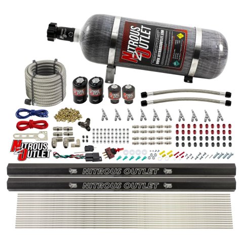 Nitrous Outlet Oxide Systems 00-10496-ALC-R-SBT-12 10 Cyl 4 Sol Direct Port Sys w/ Dual Rails ALC Low PSI(12Lb Bottle)SBT Noz