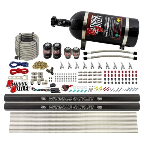 Nitrous Outlet Oxide Systems 00-10497-R-SBT-10 10 Cyl 4 Sol Direct Port Sys w/ Dual Rail Hi PSI(10Lb Bottle)(SBT Noz