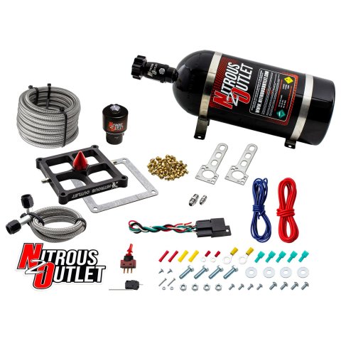 Nitrous Outlet Oxide Systems 00-10678-GEN4-10 Systems, 4500 Stinger 4 Dry Race System - Braided Hoses/.178 Trashcan Solenoid/Universal Solenoid Bracket - (50-600 HP)(10lb Bot