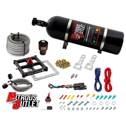 Nitrous Outlet Oxide Systems 00-10678-GEN4-15 Systems, 4500 Stinger 4 Dry Race System - Braided Hoses/.178 Trashcan Solenoid/Universal Solenoid Bracket - (50-600 HP)(15lb Bot