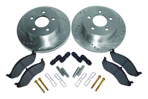 RT Off-Road Performance Brake Kits RT31012 Rotors, Front, Cross-drilled and Slotted Surface, Iron, 11.00 in. O.D., Semi-metallic Pads, Jeep, Kit