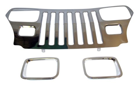 RT Off-Road Grille Overlays for 1987-1995 WRANGLER - RT34045 Overlay, Main Position, Stainless Steel, Natural, Headlight Bezels, Jeep, Kit