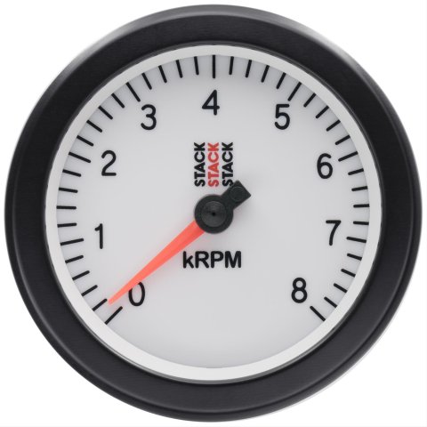 Stack Gauges ST100-08W TACHOMETER, SPORT, 88MM, WHITE, 0-8K RPM thumbnail 1