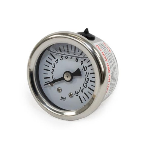 Top Street Performance Fuel Pressure Gauges JM1017 Gauge, Pressure, 0-15 psi, 1 1/2 in., Analog, Mechanical, Liquid Filled, White Face, Each thumbnail 1