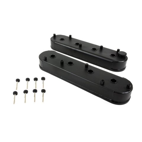 Top Street Performance Fabricated Aluminum Valve Covers JM8081-6BK Covers, Center Bolt, Tall, Plain, Aluminum, Black Anodized, with Gaskets and Mounting Hardware, Chevy, LS, Pair thumbnail 1