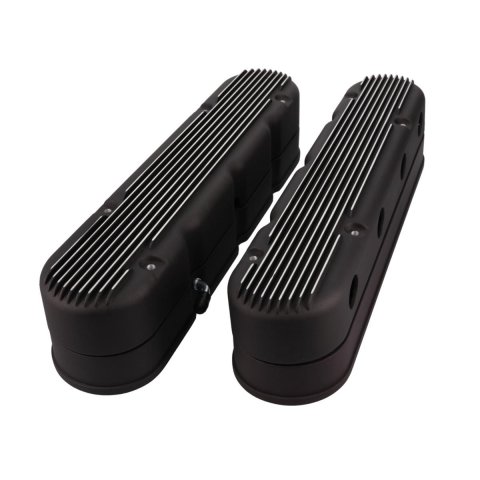 Top Street Performance Cast Aluminum 2-Piece Valve Covers JM8082-2BK Covers, Center Bolt, Tall, Finned, Aluminum, Black Anodized, with Gaskets and Mounting Hardware, Chevy, LS, Pair thumbnail 1