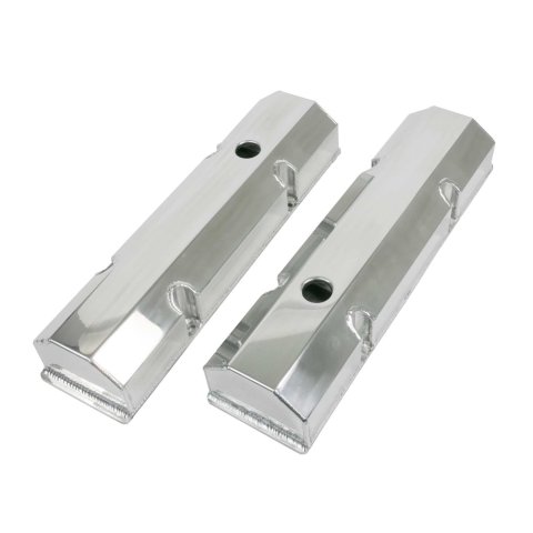 Top Street Performance Fabricated Aluminum Valve Covers JM8091-8P Covers, Tall, Aluminum, Polished, with Breather Hole, Short Bolt, Chevrolet, Small Block, Pair thumbnail 1
