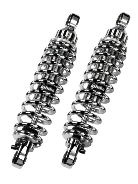 Bitubo WME0 Twinshocks Adjustable: Spring Preload, Rebound, Length 386mm, Chrome Edition