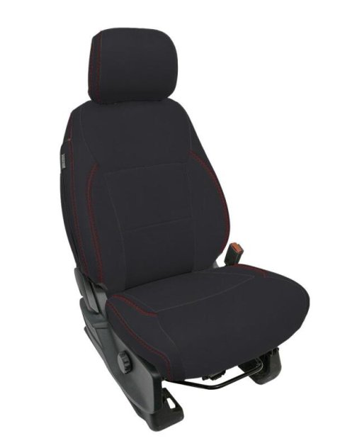 PRP 2021+ Ford 150/ 2023+ SuperDuty Front Seat Covers (Pair) - Black w/ Red Stich