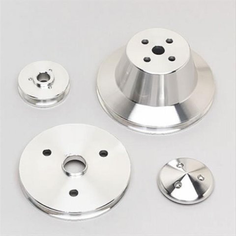 March Performance Chevy V-Belt Pulley Kits 6010 Set, V-Belt, Aluminum, Clear Powdercoated, Chevy, Small Block, Short Water Pump, Set of 3