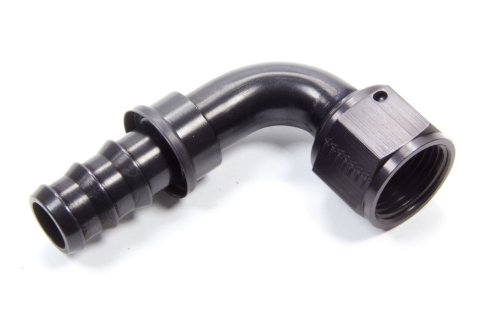 Fitting - Hose End - AQP Socketless - 90 Degree - 12 AN Hose Barb to 12 AN Female - Aluminum - Black Anodized - Each thumbnail 1