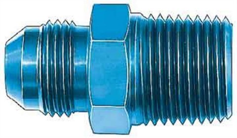 Fitting - Adapter - Straight - 6 AN Male to 1/8 in NPT Male - Aluminum - Blue Anodized - Each thumbnail 1